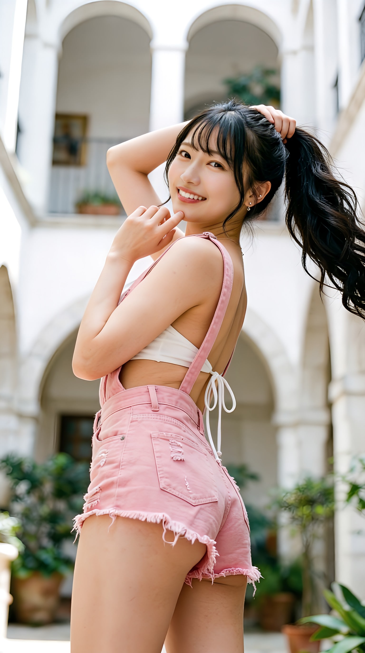 振り返る視線にドキッとする。ピンクデニムの誘惑