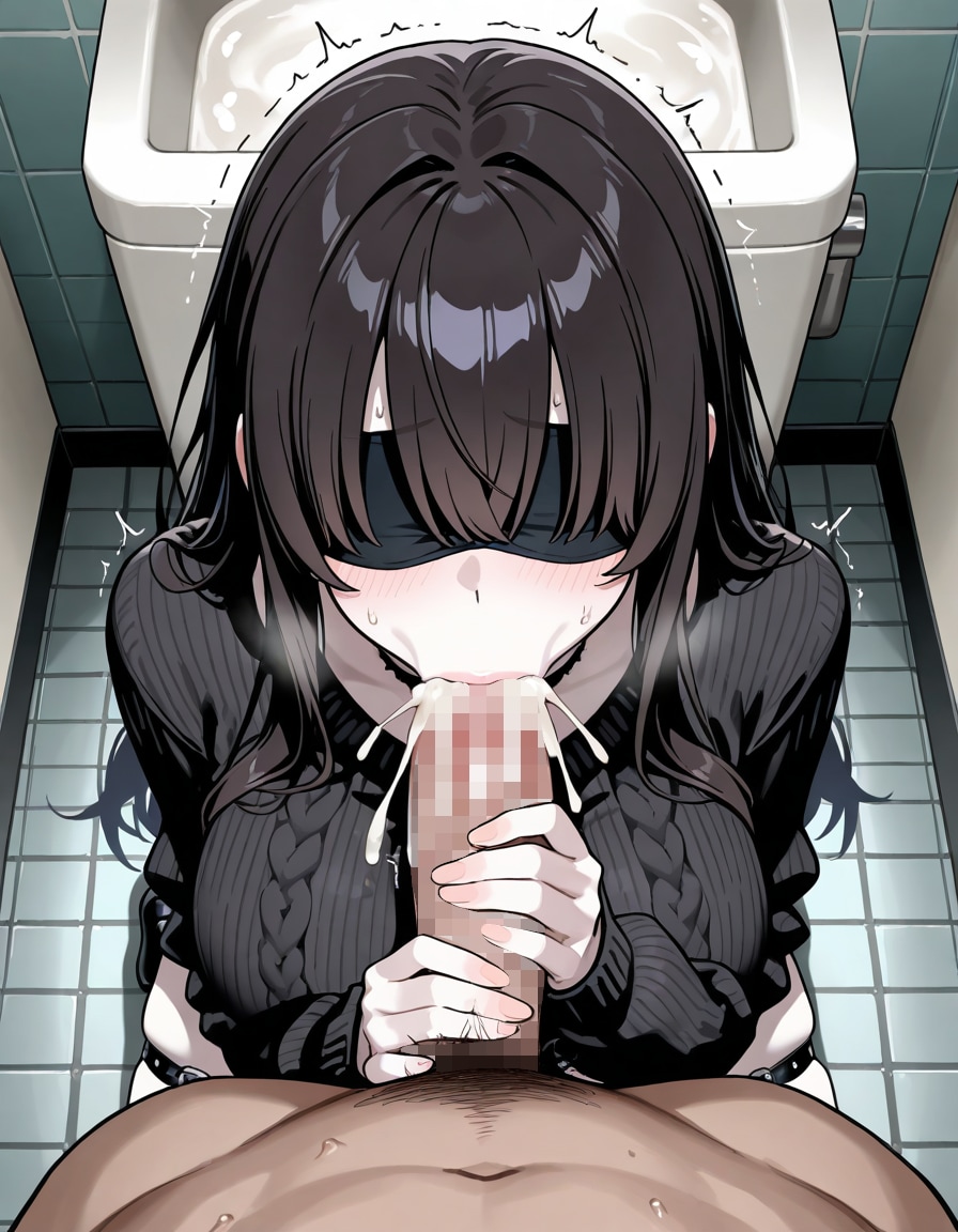 目隠し巨乳のお姉さんにお金払って公衆トイレで.....