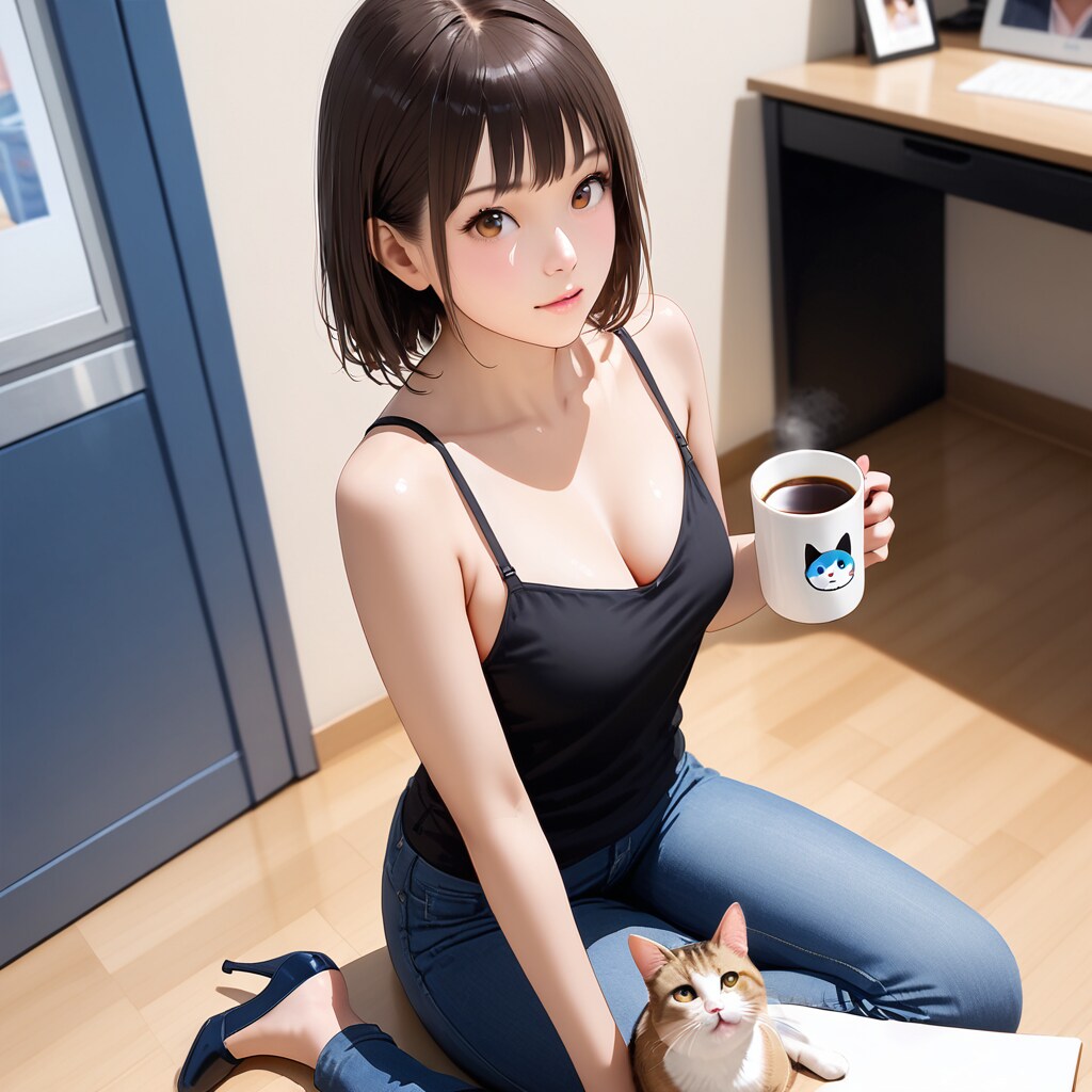 猫柄のマグカップもって～っていれたら、猫自身もでてきた（笑）