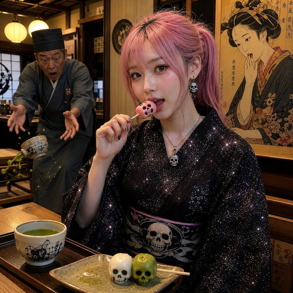 和風喫茶で着物の人