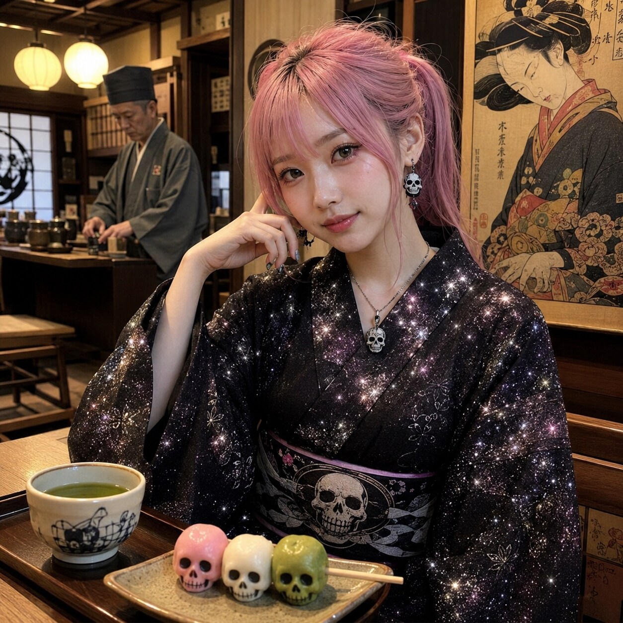 和風喫茶で着物の人