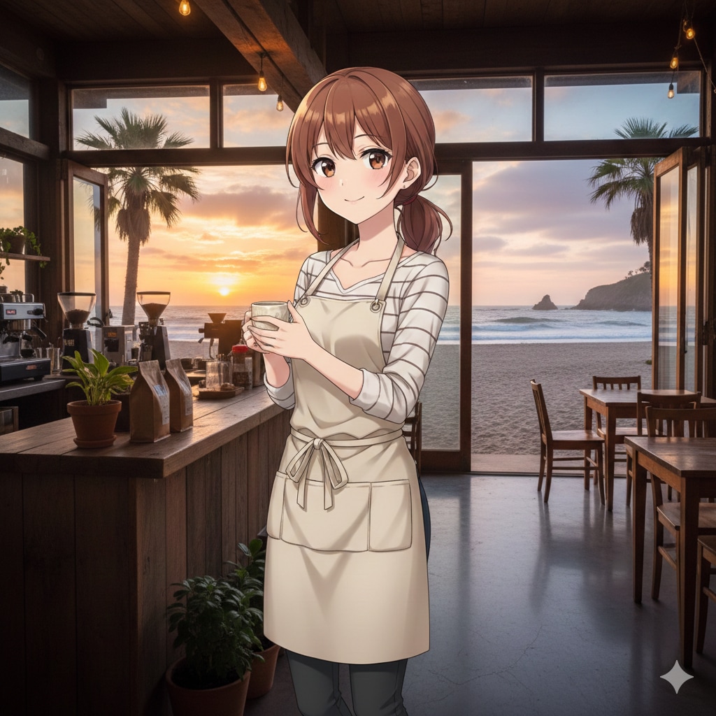 海辺のカフェ店員