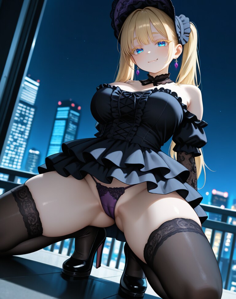 ゴスロリ吸血鬼ちゃんのむちむちニーソと紐パンツ💗