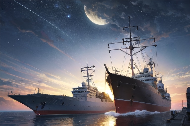 軍艦と夜空 | の人気AIイラスト・グラビア