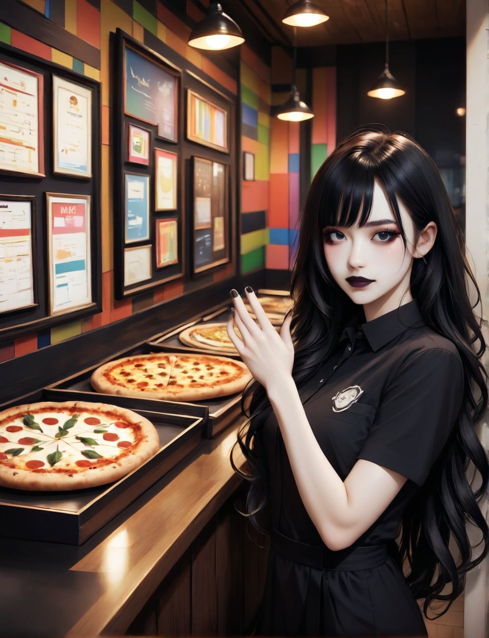 ゴスロリさん、ピザ屋で働く | の人気AIイラスト・グラビア