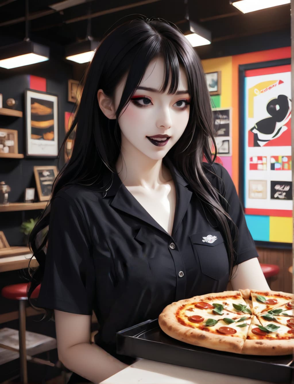 ゴスロリさん、ピザ屋で働く