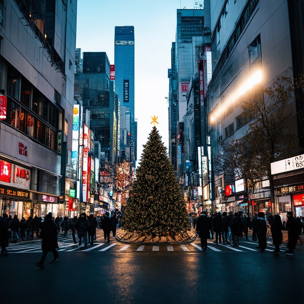 クリスマスツリーのある風景
