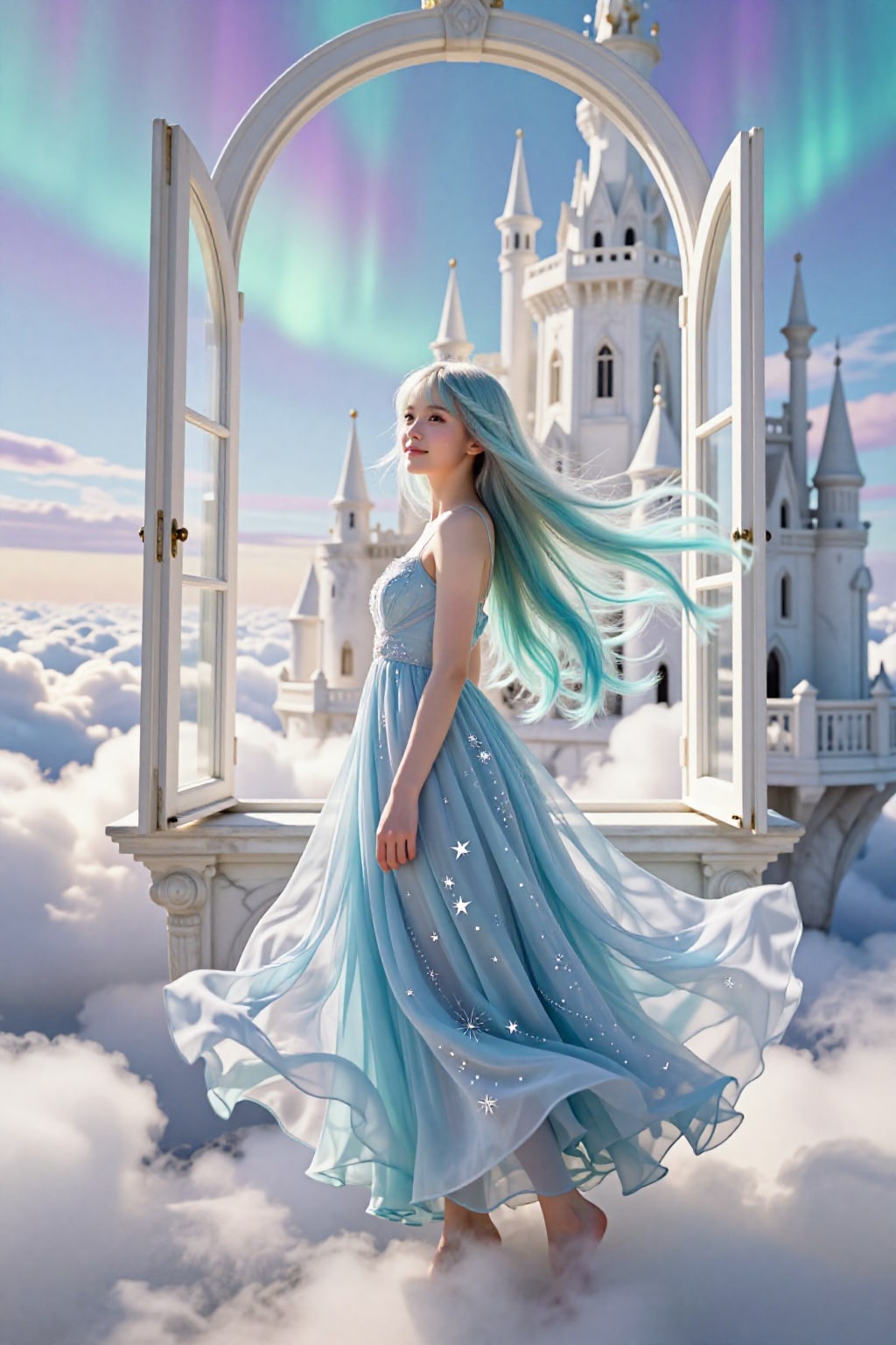 オーロラの窓辺で、風に髪を預けて