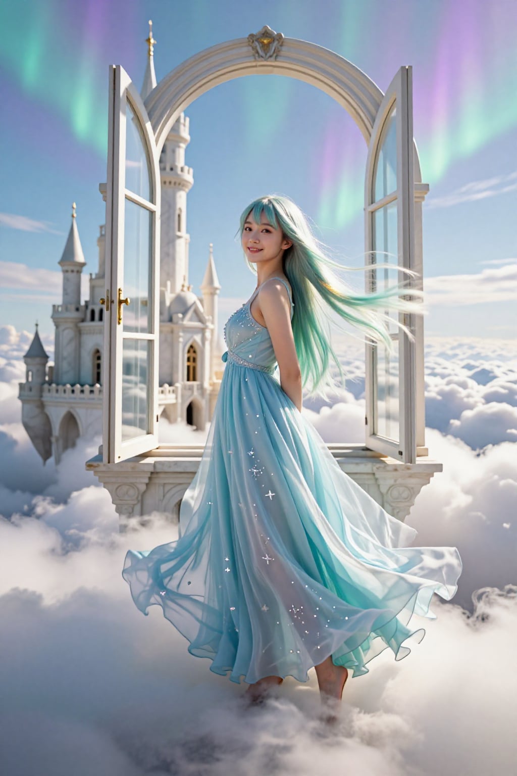 オーロラの窓辺で、風に髪を預けて