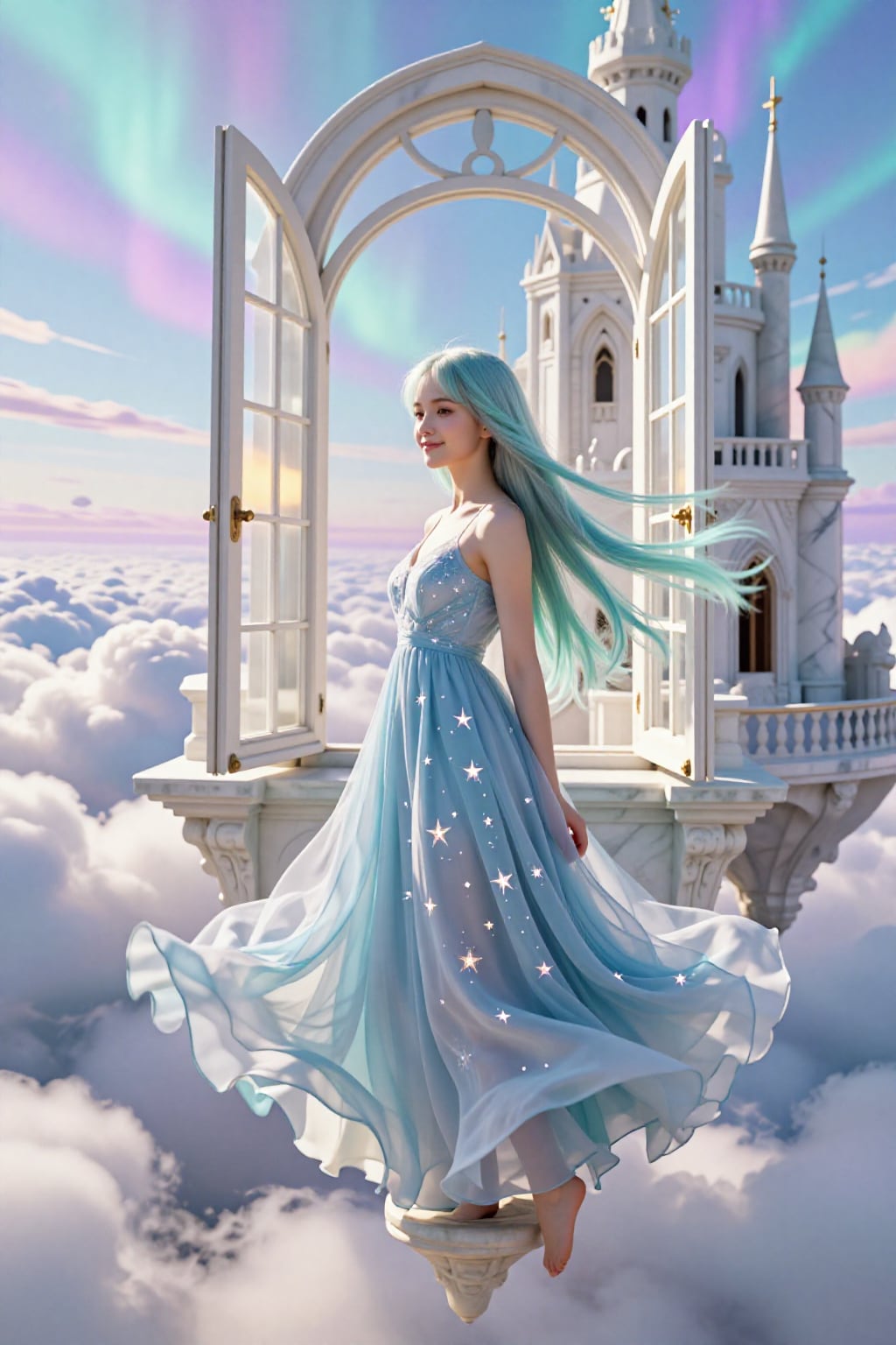 オーロラの窓辺で、風に髪を預けて