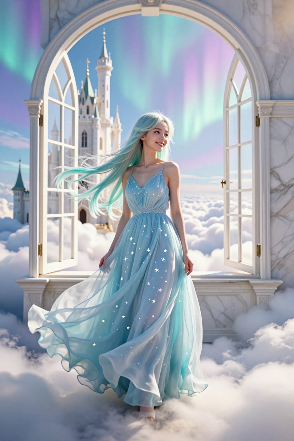 オーロラの窓辺で、風に髪を預けて | の人気AIイラスト・グラビア