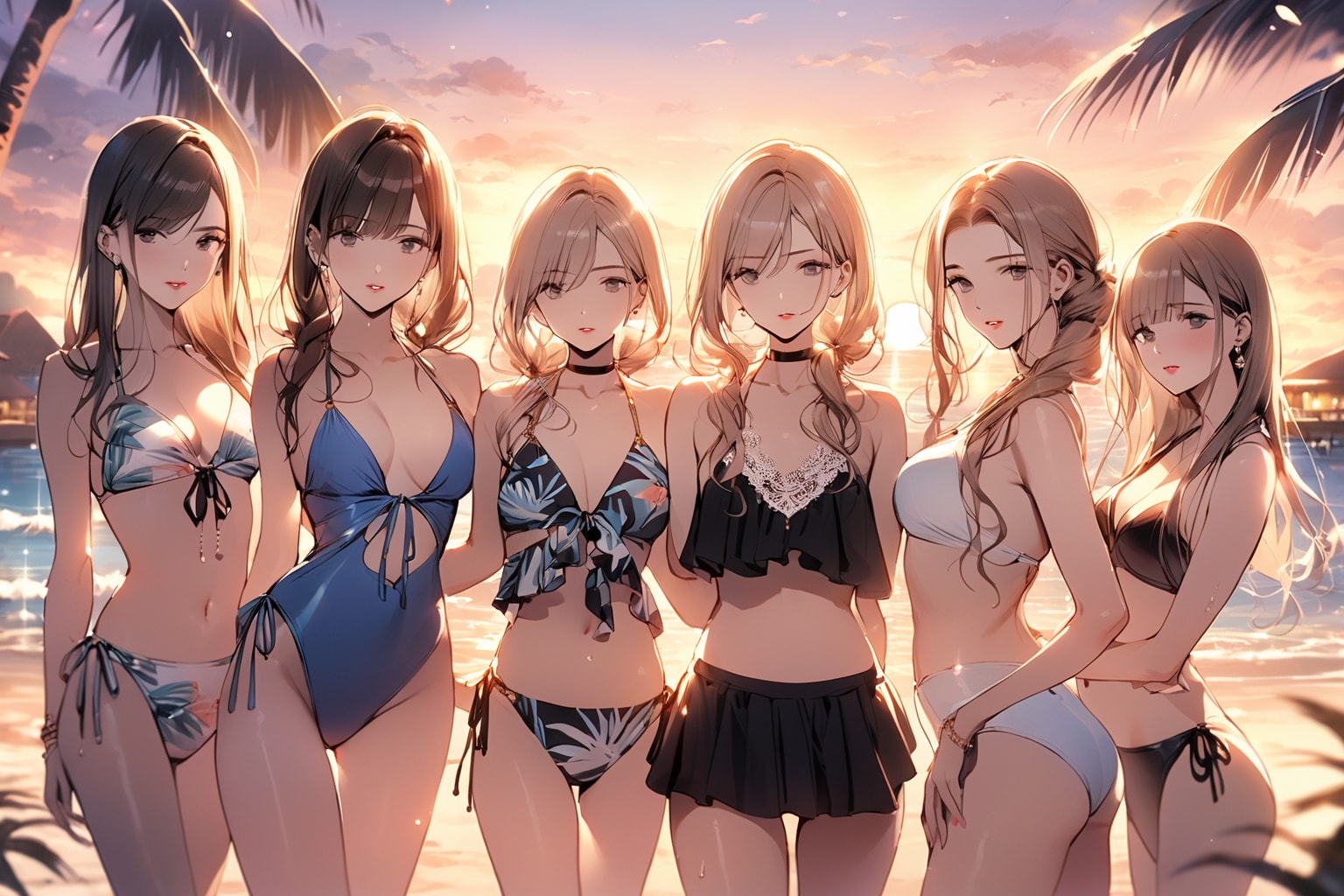 夕日と青空の下で　ー美女達の水着ファッション Ver.01ー