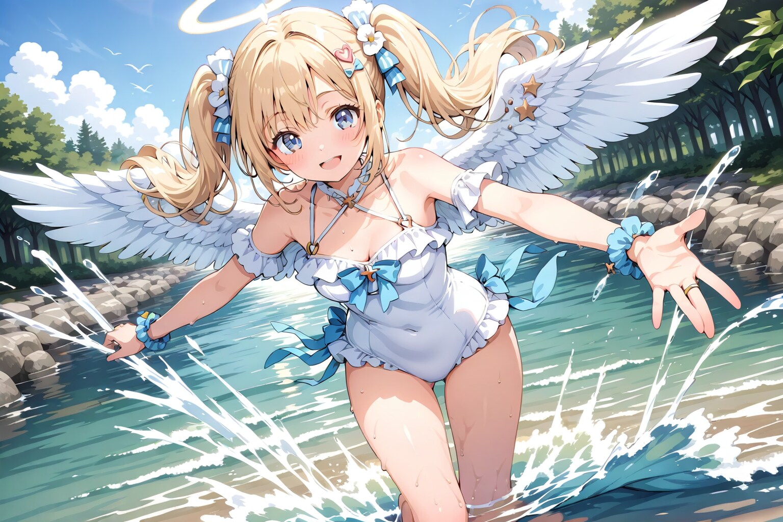 天使ちゃんは川で大はしゃぎ