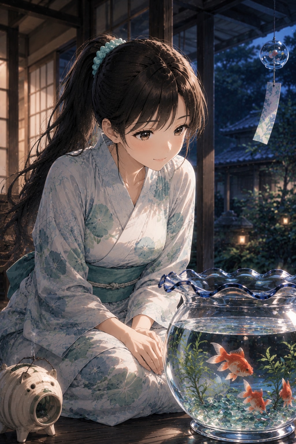 金魚鉢のある夏の夜