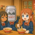 部活帰りにラーメンを食べるビール缶と小さな女の子 2枚目