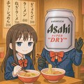 部活帰りにラーメンを食べるビール缶と小さな女の子 3枚目