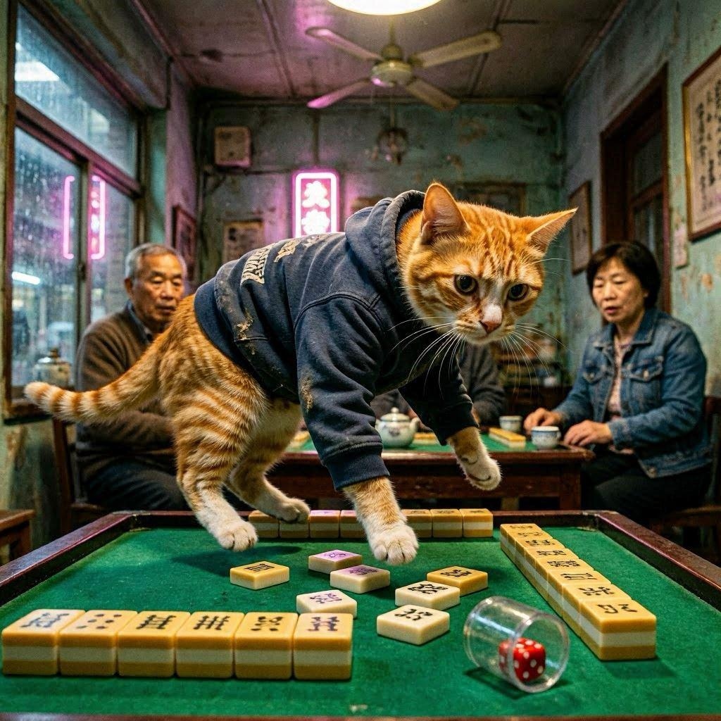 麻雀する猫