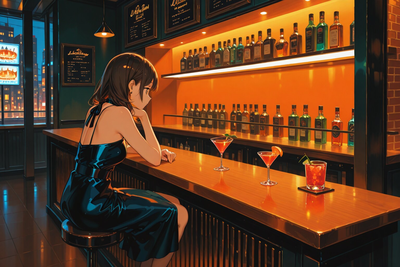 美女とバーカウンター