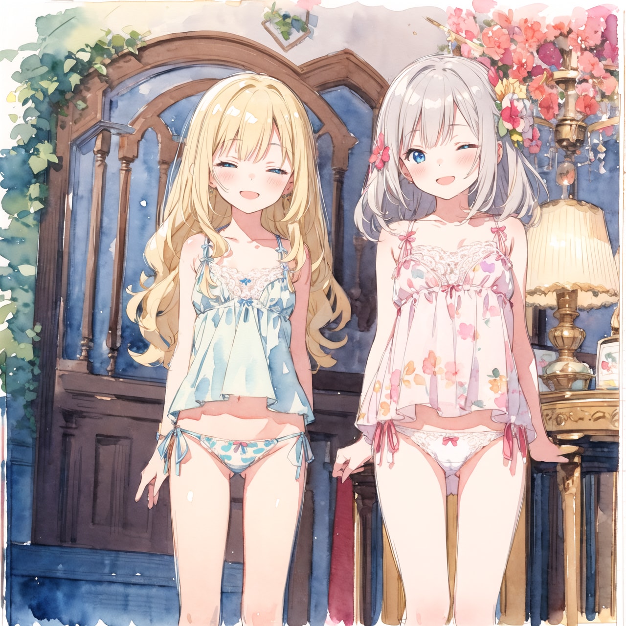 おねえちゃんと一緒（水彩）