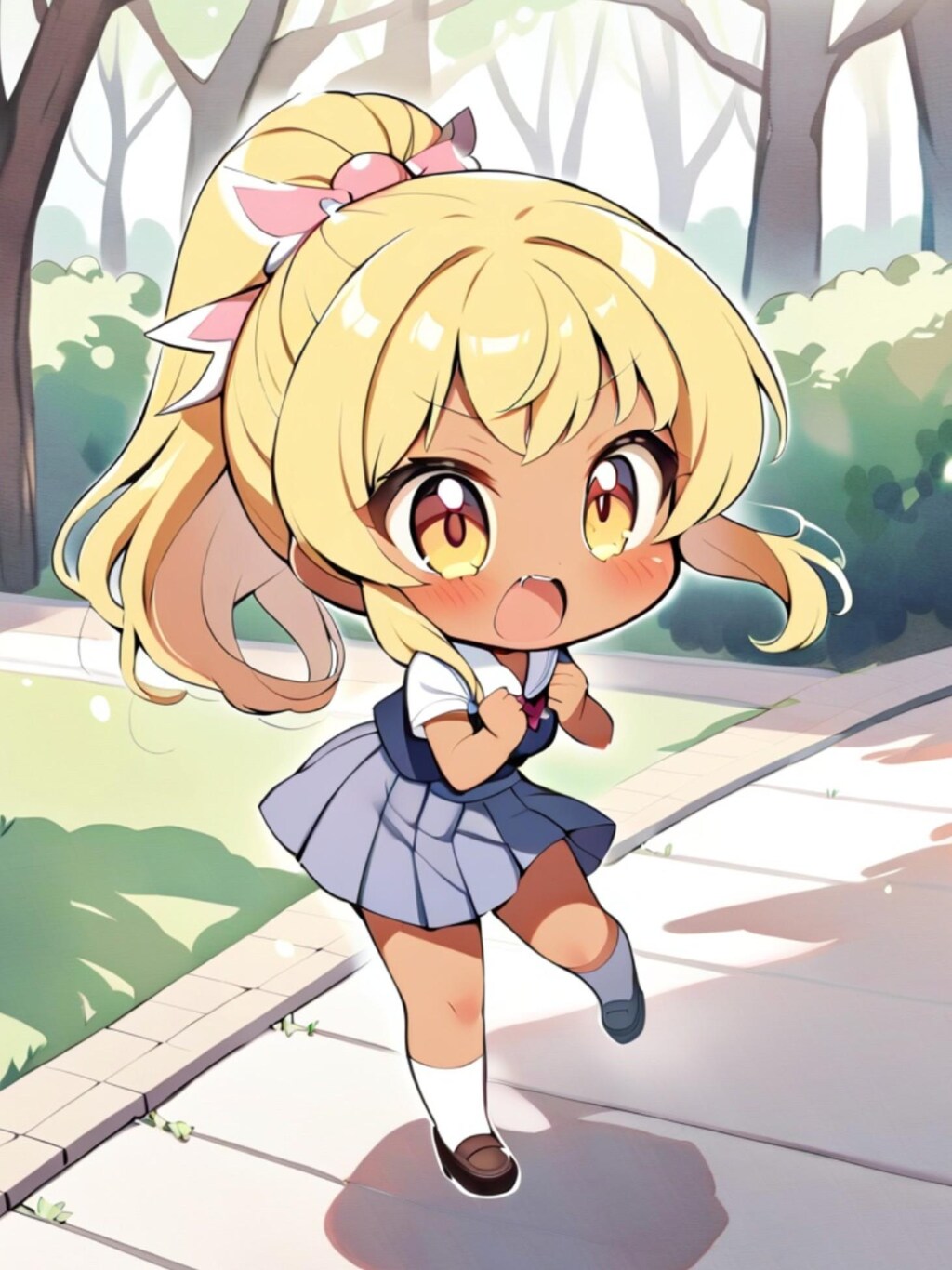 叫ぶ褐色金髪ポニテちゃん
