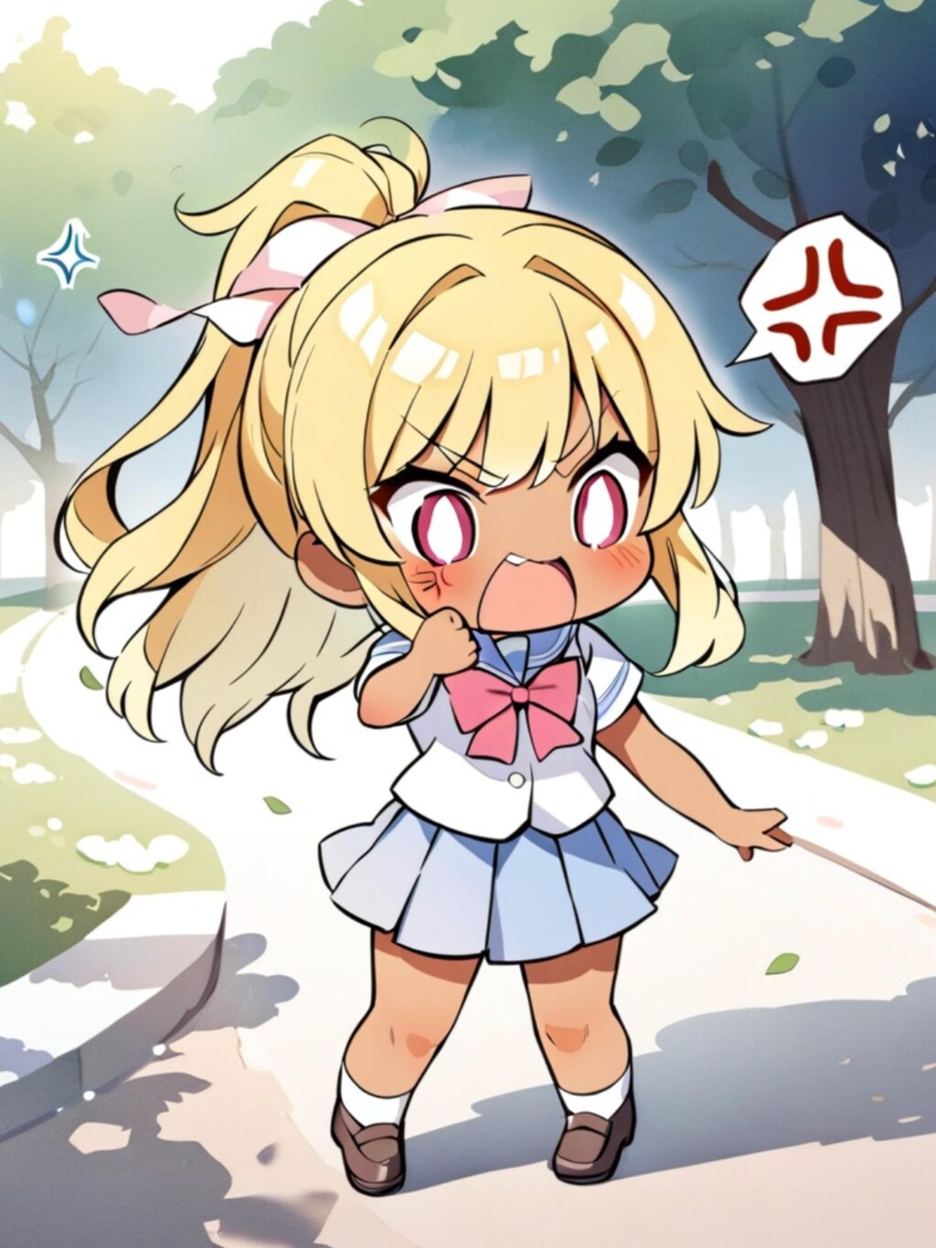 叫ぶ褐色金髪ポニテちゃん