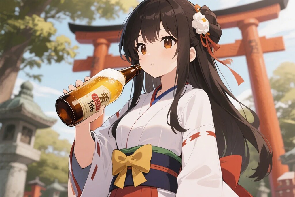 瓶ビールを直飲みするお行儀の悪いさくらちゃん