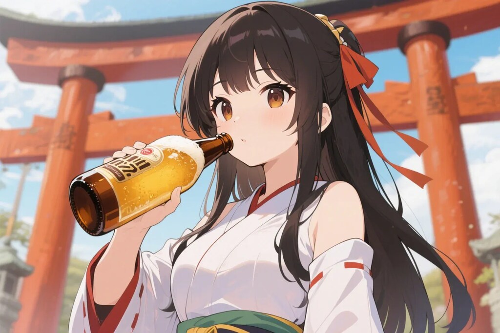 瓶ビールを直飲みするお行儀の悪いさくらちゃん