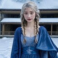 エルサが美しいドレスと魔法のケープで雪と氷の城を舞台に繰り広げる魔法のコスプレイヤー 3枚目