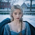 エルサが美しいドレスと魔法のケープで雪と氷の城を舞台に繰り広げる魔法のコスプレイヤー 12枚目