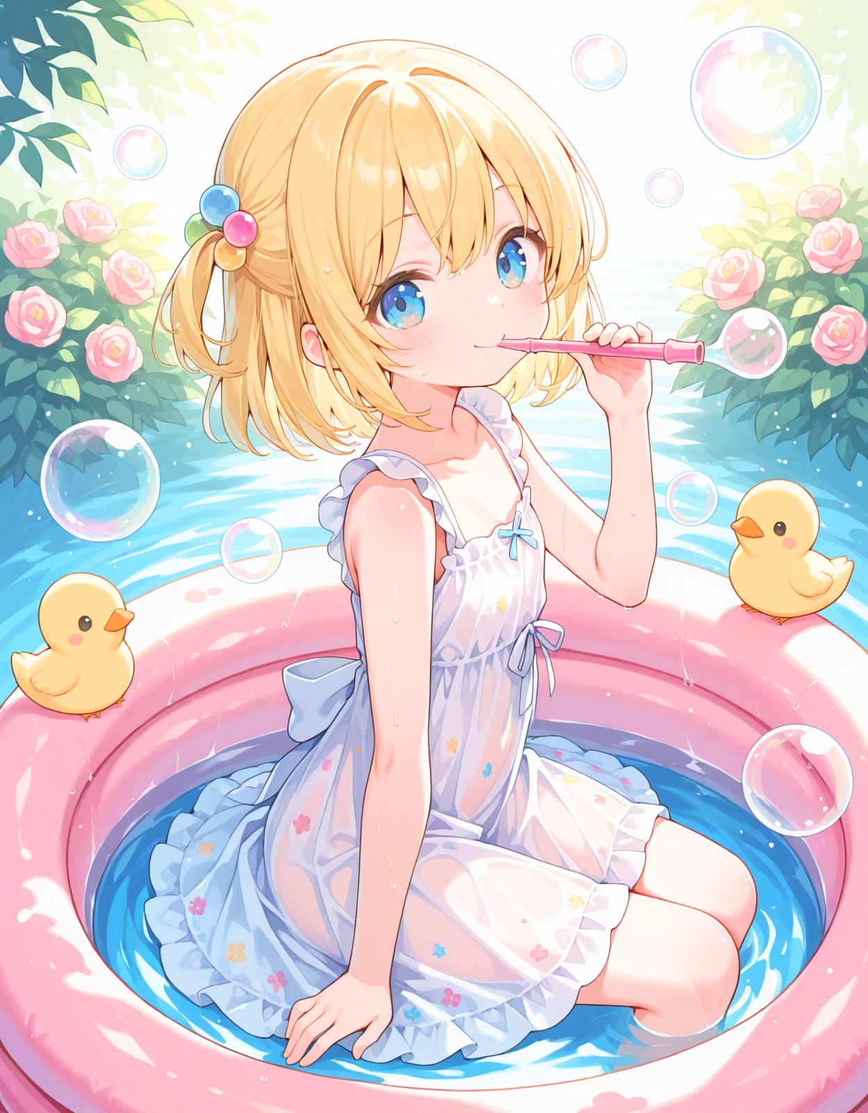 シャボン玉溢れるミニプール | の人気AIイラスト・グラビア