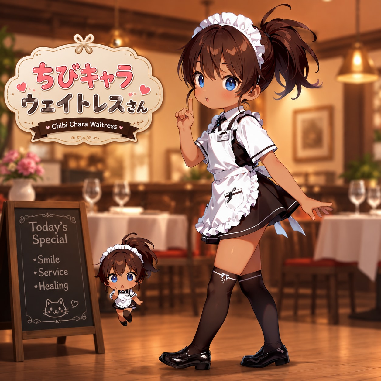褐色肌のちびキャラウェイトレスさん Z812