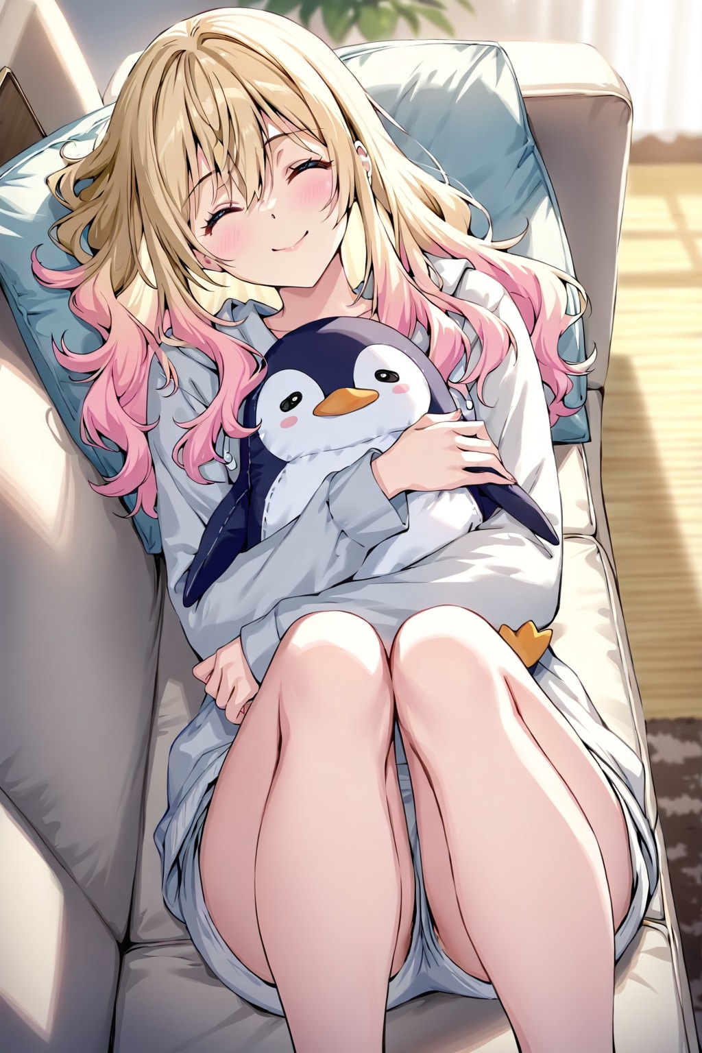 この間行った水族館のお土産のペンちゃん、とってもモコモコでお昼寝のお供にサイコー！