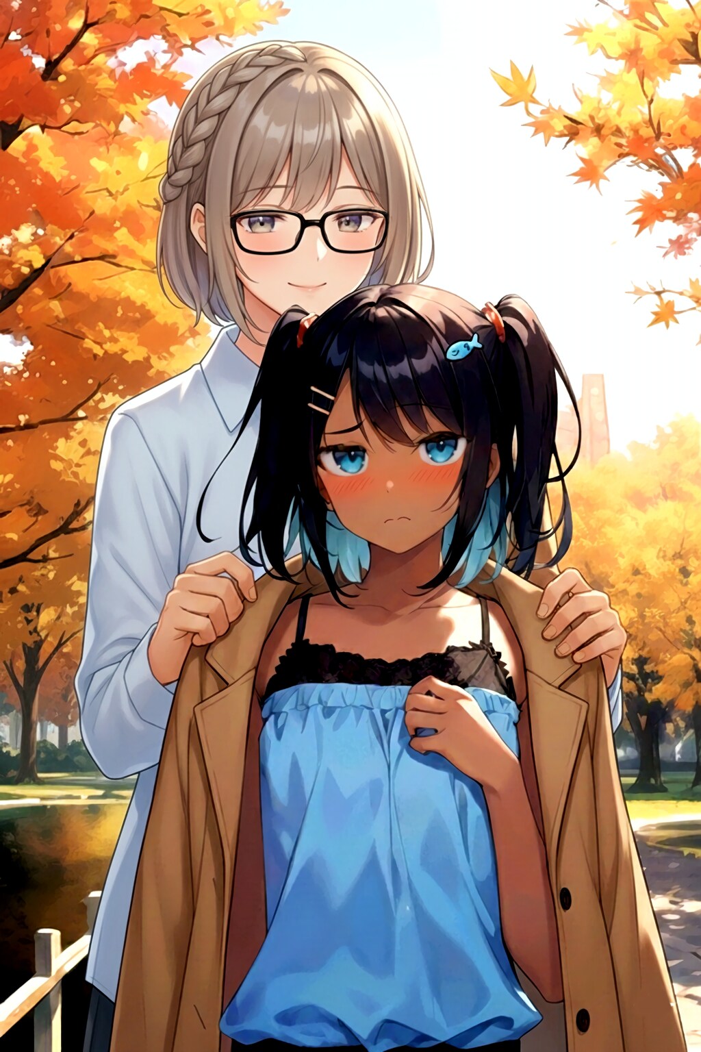 こなつちゃんにコートをかけました