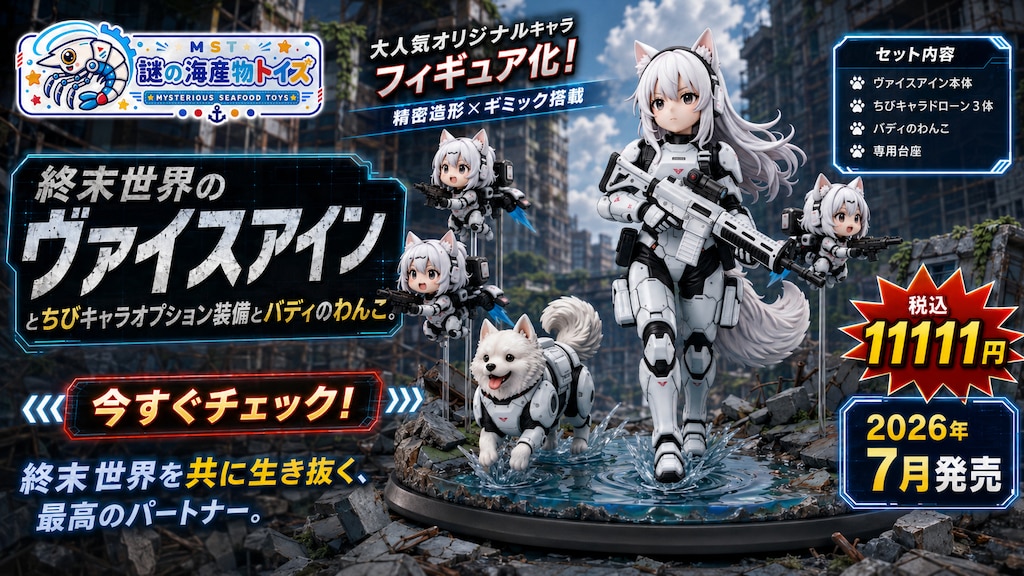 終末世界のヴァイスアインとちびキャラオプション装備とバディのわんこ
