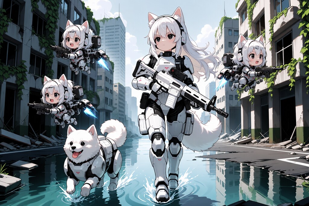終末世界のヴァイスアインとちびキャラオプション装備とバディのわんこ