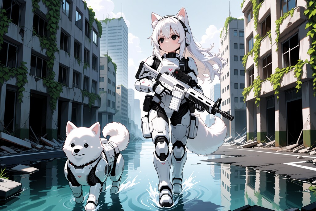 終末世界のヴァイスアインとちびキャラオプション装備とバディのわんこ