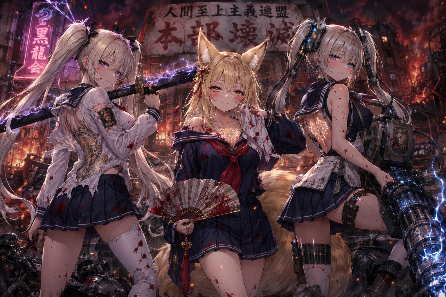 📸 集合写真：『黒龍会・心龍隊（ハート・レギオン）の放課後』 | の人気AIイラスト・グラビア
