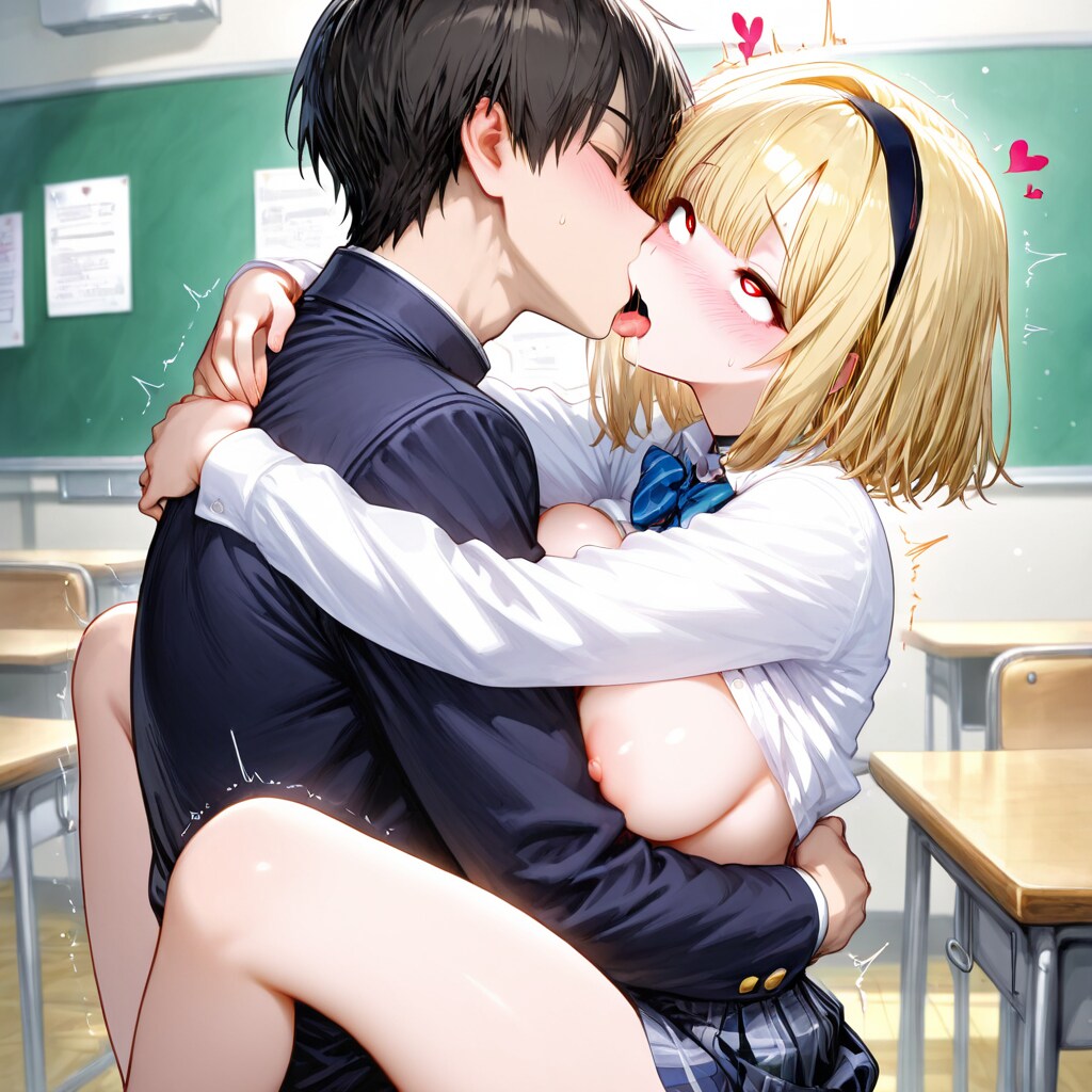 抱きしめ金髪ショート