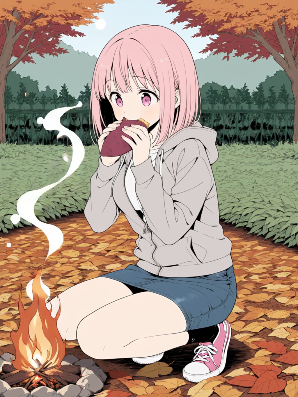 焼き芋を食べる【パラパライラスト】