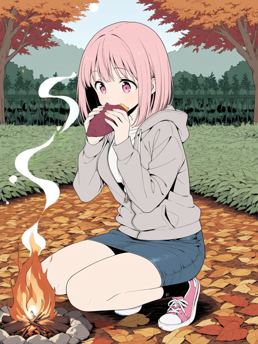 焼き芋を食べる【パラパライラスト】