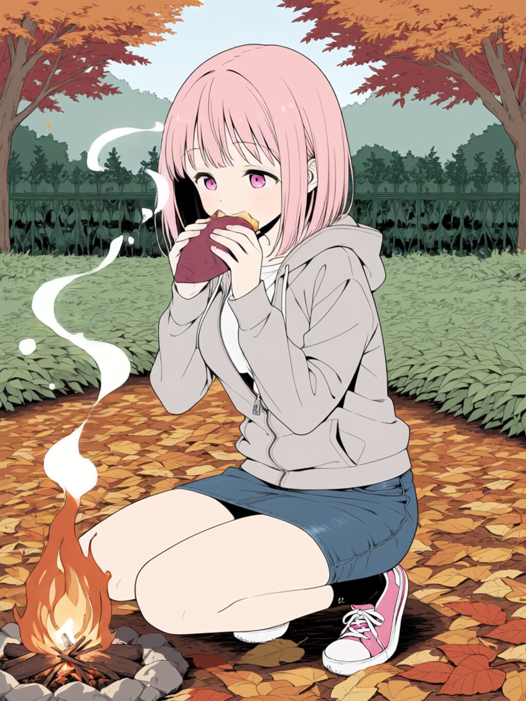 焼き芋を食べる【パラパライラスト】