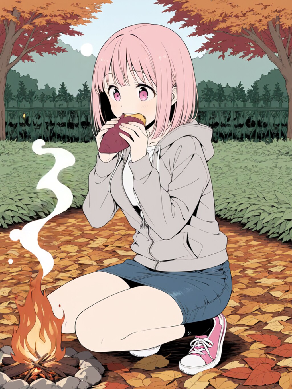 焼き芋を食べる【パラパライラスト】