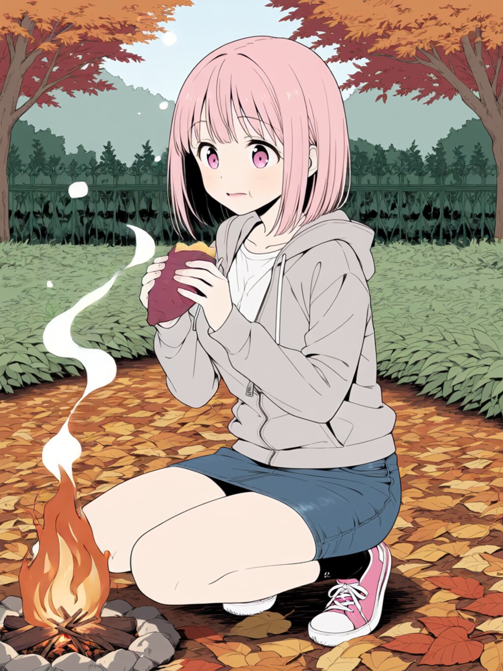 焼き芋を食べる【パラパライラスト】