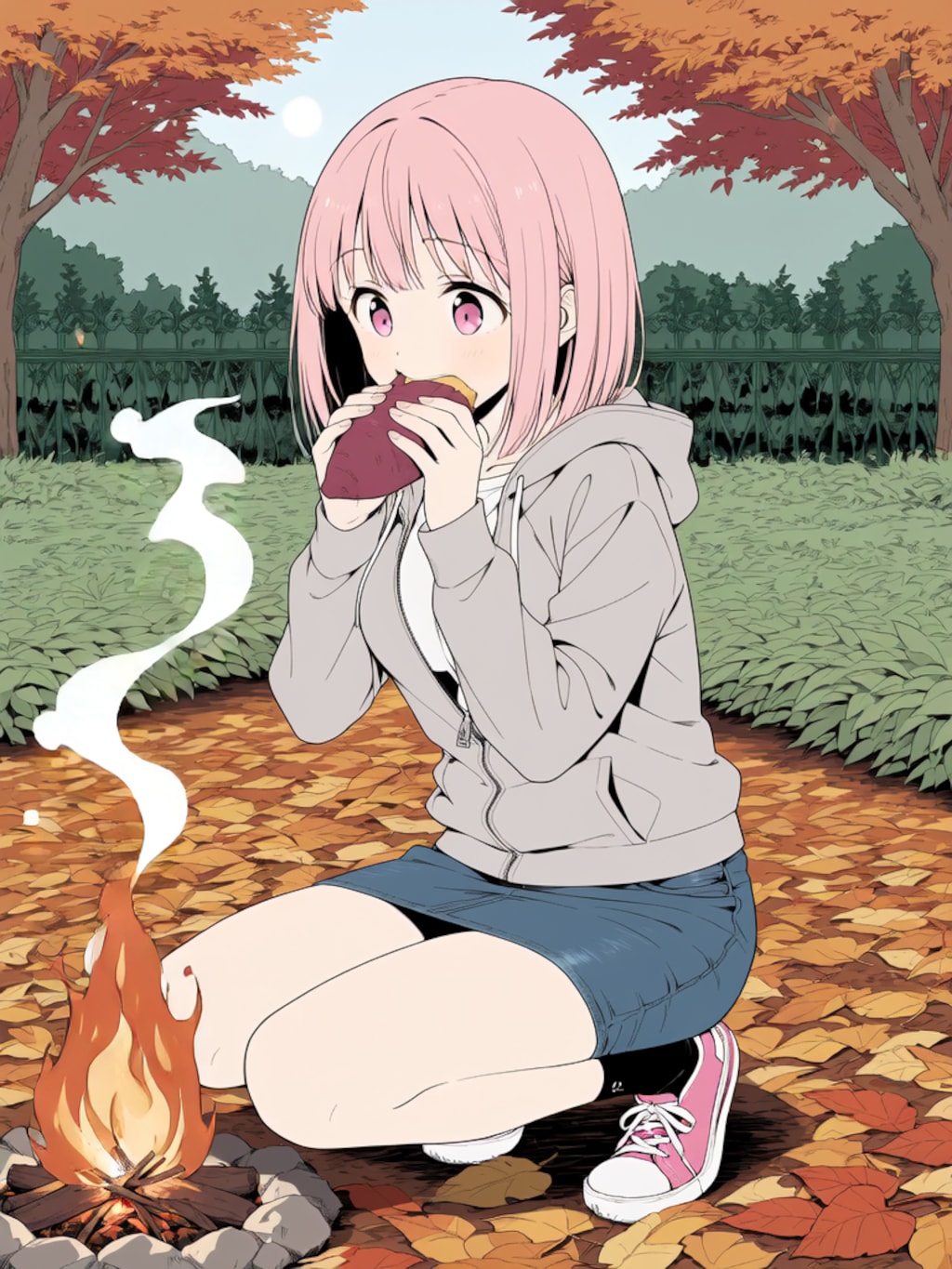 焼き芋を食べる【パラパライラスト】