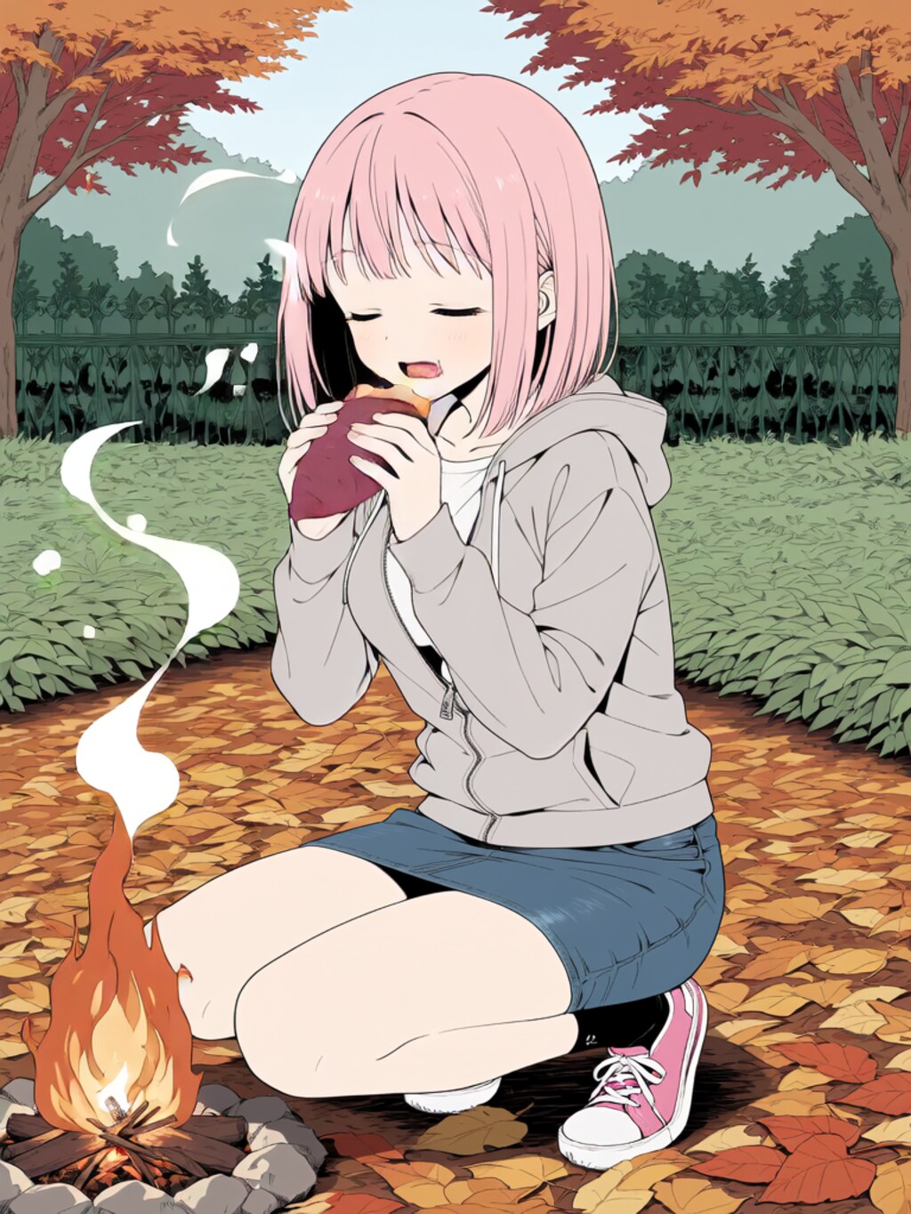 焼き芋を食べる【パラパライラスト】