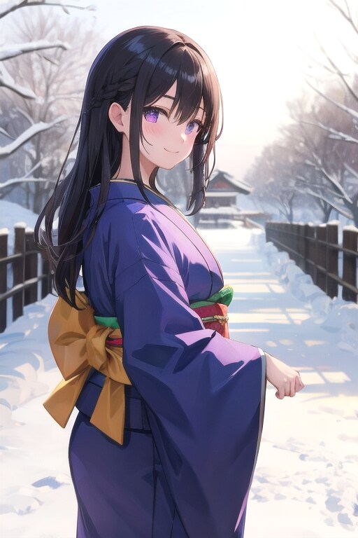 和装女子　雪見
