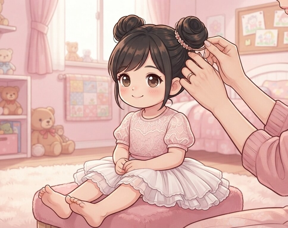 お団子にしてもらうちびちゃん💕