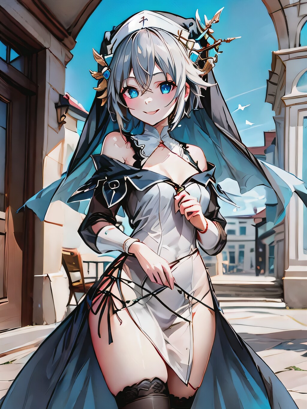 灰髪ボブでシスター服の少女３