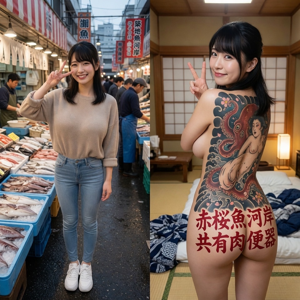 ２コマ堕ち未亡人：魚屋の美津子