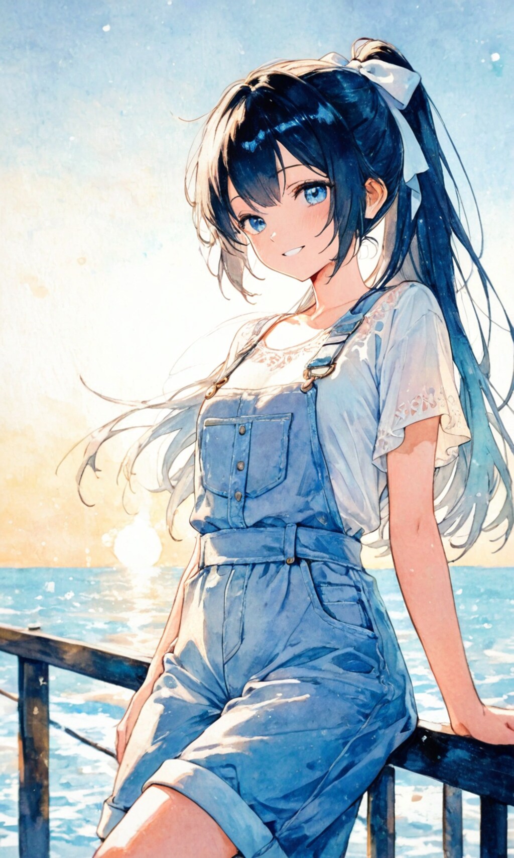 海辺のオーバーオール娘